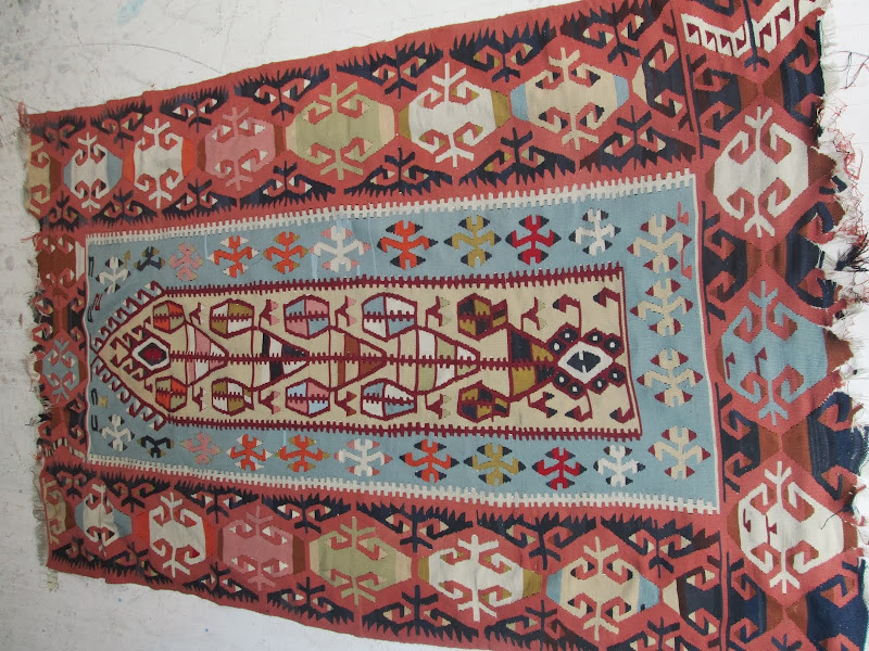 Kilim Powder Blue & Maroon  Rug 