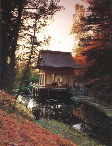 One of two 15th-century-style Japanese contemplation pavilions, called Azumaya.