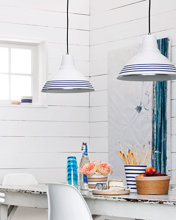 Striped make lampshades stand-out in this all-white kitchen.
(marthastewart.com/how-to/striped-desk-lamp) Striped make lampshades stand-out in this all-white kitchen.
(marthastewart.com/how-to/striped-desk-lamp)