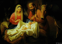 c0 The holy family in a traditional manger scene