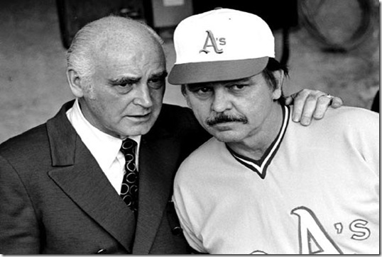 A's Owner Charlie Finley with his manager Dick Williams in 1972. photo Ron Riesterer/Oakland Tribune