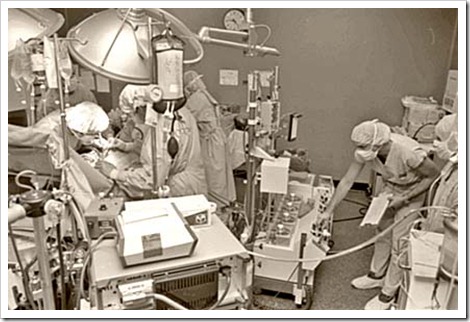 Photos of the Heart-Lung machine from the 1st open heart surgery done at Queen's in 1959. Dr. Richard Mamiya. Press release photo. Queen's Medical Center Public Relations.
