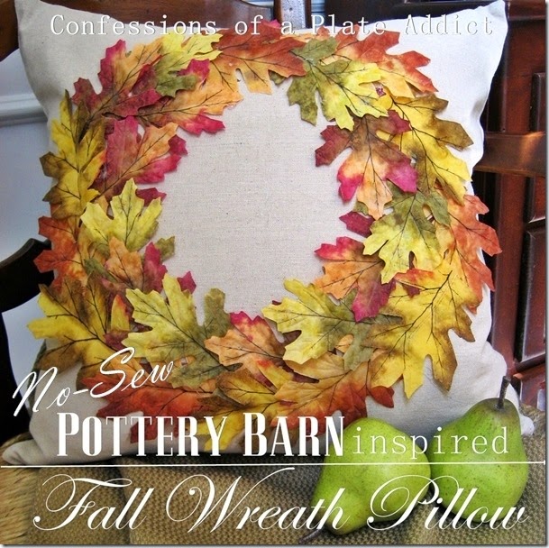 CONFESSIONS OF A PLATE ADDICT No-Sew Pottery Barn Inspired Fall Wreath Pillow CONFESSIONS OF A PLATE ADDICT No-Sew Pottery Barn Inspired Fall Wreath Pillow