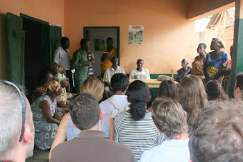 'Discussion with the farmers at  Kuapa Kokoo Cocoa farm outside of Kumasi' Photo by Sandra Vu