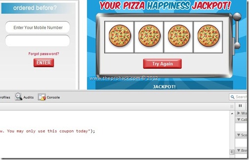 Jackpot - theprohack.com - hacking Dominos Coupon Generator