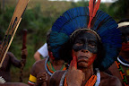 Indigenous warrior paints his face before the occupation of Belo Monte dam construction site