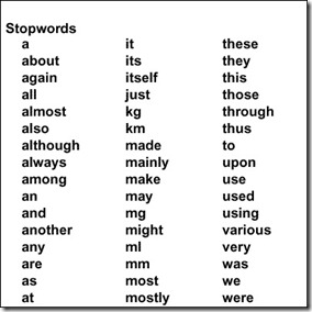 Coding: "Stop Words" in full text search