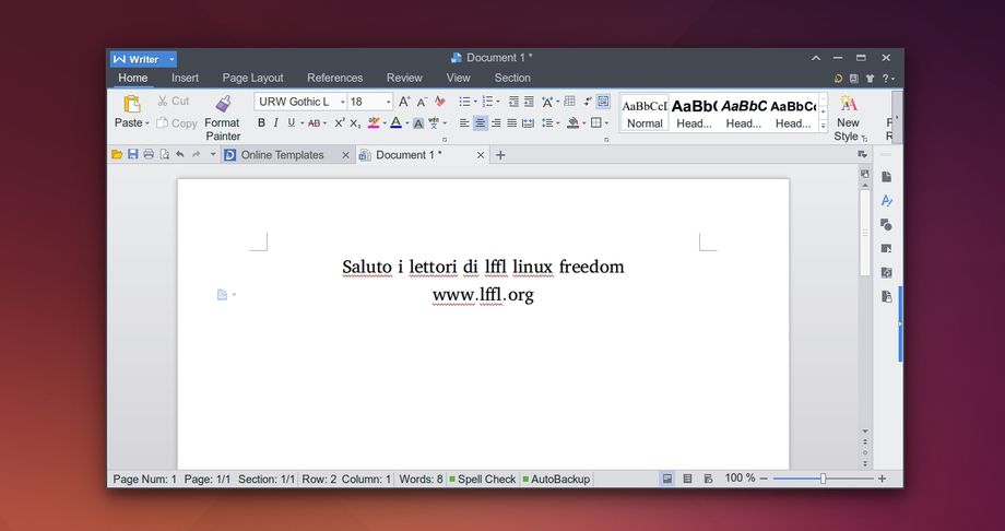 WPS Office Writer in Ubuntu
