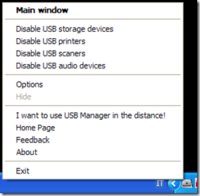 USB Manager menu di gestione applicazione