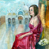 Dame mit Maske, Öl auf Holz, 50 x 50 cm, Copyright 2010 by O. Weinreich
