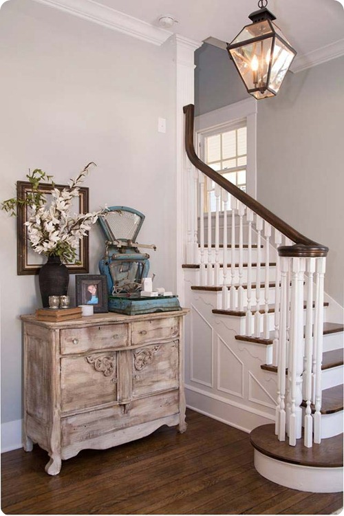 wood treads white risers stairs