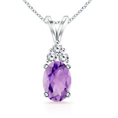 Oval Amethyst and Round Diamond V-Bale Pendant