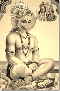 Hanuman worshiping Sita and Rama
