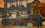 Hamn art nr 20069. Mått ink ram. 48x70. Olja på pannå. Signerad laks -53.