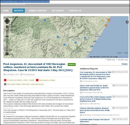 JORGENSON Fred murdered Nv 3 2011 farm Louisiana Port Shepstone KZN TRIAL 3 MAY 2012