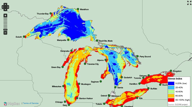 This map merges data for all major categories of environmental stressors to the Great Lakes, ranging from climate change to pollution to invasive species. greatlakesmapping.org