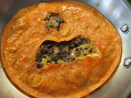 Bean and quesadilla right out of the skillet.