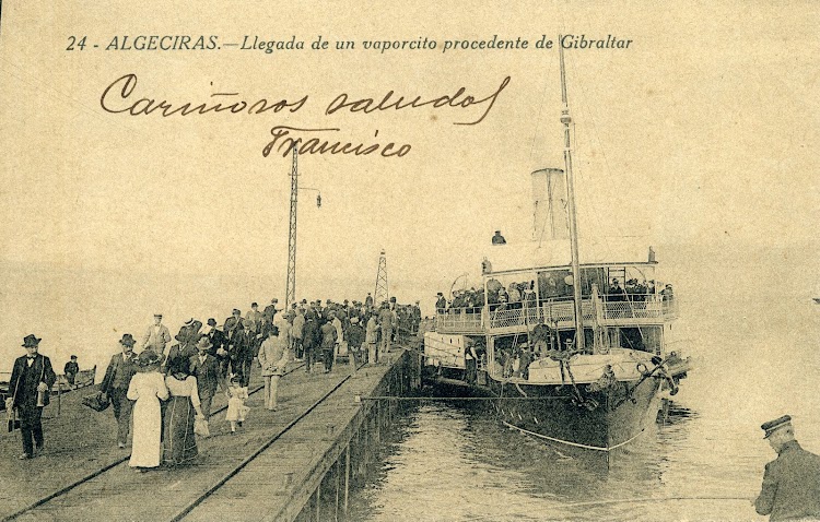 El ALINE atracado al muelle de Algeciras. POSTAL..JPG