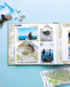 Swapping out scrapbook papers with maps adds visual impact to your memories. (marthastewart.com)