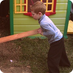 E is always building things in the back yard