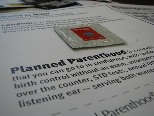 One ad in the original packet was from Planned Parenthood, and included a condom.