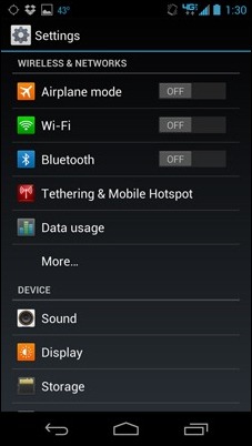 RAZR MAXX settings menu