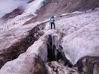 Crossing the bridge over the crevasse.