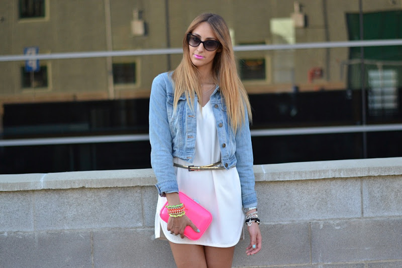 Christian Dior Zeli sunglasses, Zara white dress, Denim jacket, Oasap.com jacket, Zara dress, Zara white dress