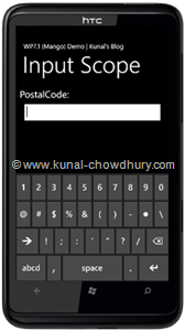 WP7.1 Demo - InputScope (PostalCode) WP7.1 Demo - InputScope (PostalCode)