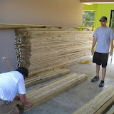 A bunch of lumber that would become the playground.