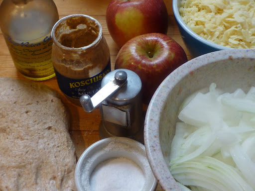 The pizza ingredients.