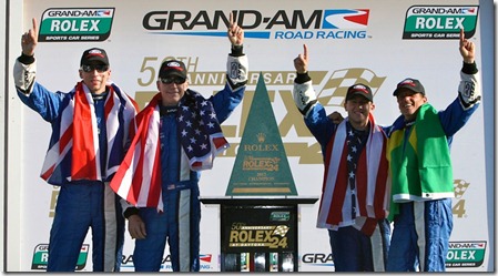 26-29 January, 2012, Daytona Beach, Florida USA
Left to right, Justin Wilson,  John Pew ,  AJ Allmendinger, and Oswalo Negri celebrate in Victory Lane following the Rolex 24 at Daytona.
(c)2012, (R.D. Ethan)
LAT Photo USA