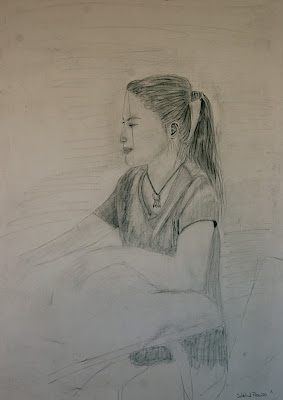 13. Esta clase fue especial porque cuando dijeron que nos ibamos a retratar unos a otros me queria escapar. Pero al verme en la situacion, hice lo mejor que pude y resulto ser uno de los mejores, ella estaba feliz. Se ve mas interesante al observar de cerca los detalles...