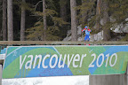German skiier coming in to the finish line