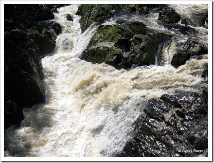 The falls of Feugh famous for Salmon. Spot the Salmon in this turmoil.