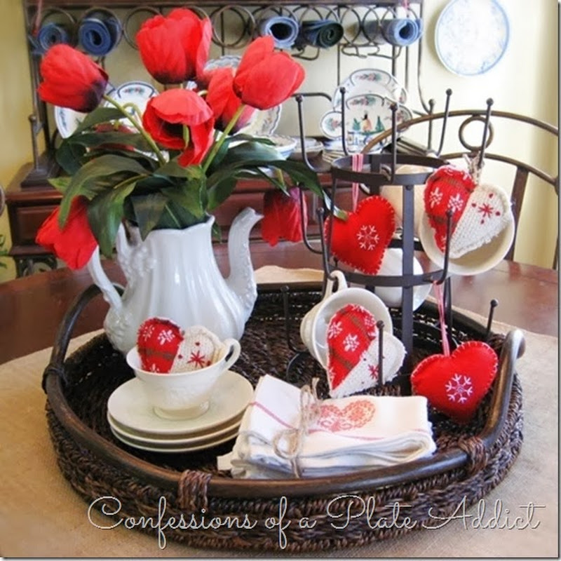 Vintage Ironstone and Sweater Hearts...My Valentine Centerpiece 