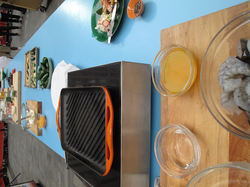 The shrimp are cooked on a grill or on a grill pan, like this one.
