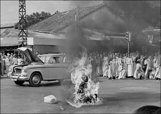 A Buddhist monk by the name of Thic Quang Duc ignites himself on a street of Saigon - 1963.