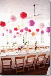 tissue paper pom poms with chinese lanterns