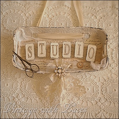 Egg Carton upcycled into sign - Vintage with Laces