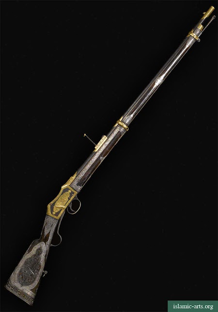 A RARE EUROPEAN GOLD AND SILVER WIRE-INLAID SPORTING RIFLE FOR THE OTTOMAN MARKET