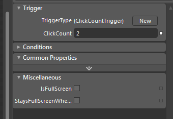 Propriedades da trigger ClickCountTrigger e da action de fullscreen