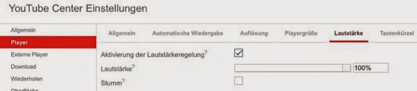 YouTube Center  Einstellungen  Lautstärke