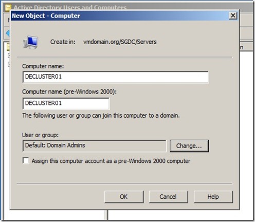 Pre-create computer account