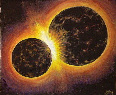 Stele neutronice ciocnindu-se - Pictura - Neutron stars coliding - Space painting Stele neutronice ciocnindu-se - Pictura - Neutron stars coliding - Space painting