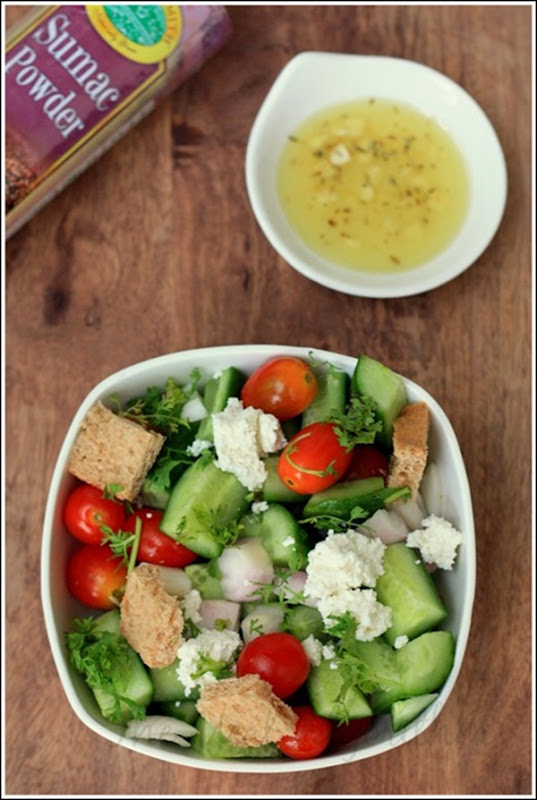 Fattoush salad sprinkled with Sumac