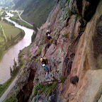 Emma and Marco carefully follow the wire bridge.  It was a lot harder than it looked.