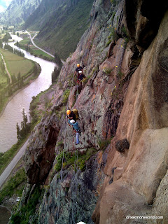 Emma and Marco carefully follow the wire bridge.  It was a lot harder than it looked.
