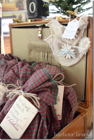 grandma's suitcase as part of christmas craft fair display