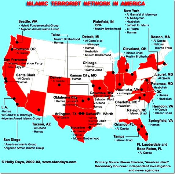 This map shows locations of Islamic terrorist groups in the US This map shows locations of Islamic terrorist groups in the US